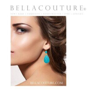 $695 NEW 14K YELLOW GOLD TURQUOISE DIAMOND ROSE CUT VTG DANGLE TEARDROP EARRINGS